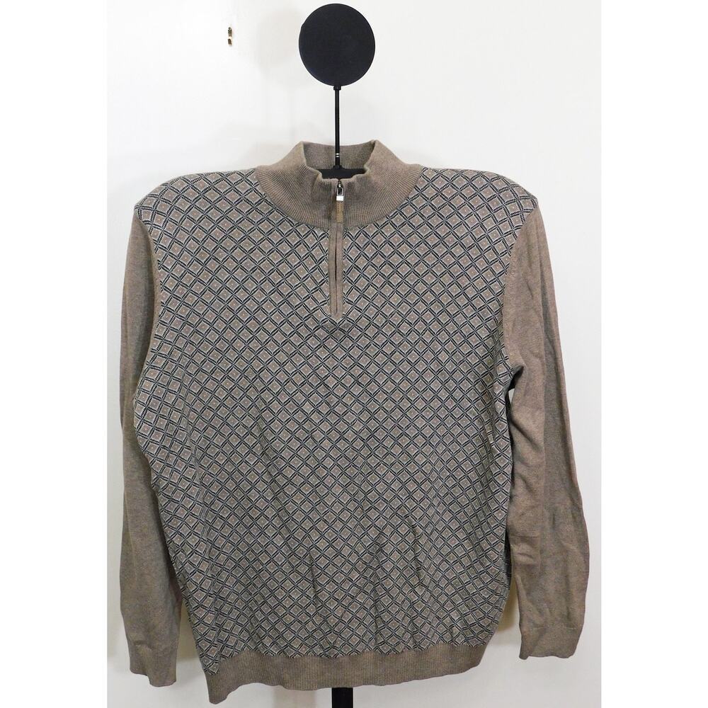 Tasso Elba Men's Coco Bean Heather Brown 1/2 Zip Diamond Knit Patch Sweater - XL
